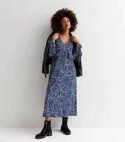 New Look Blue Abstract Print V Neck Long Sleeve Midi Dress